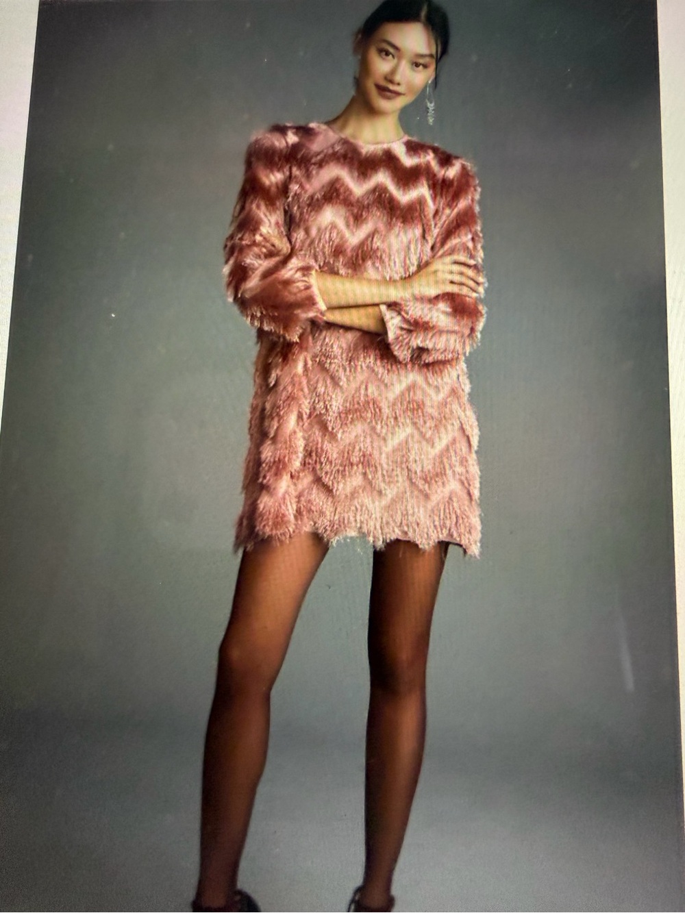 Anthropologie Hutch-Textured Fringe Chevron Mini Dress - NWT size XL